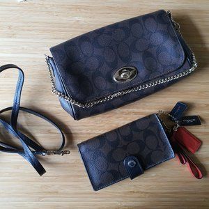 Signature Coach Convertible Cross body/Clutch with Matching Wallet SET